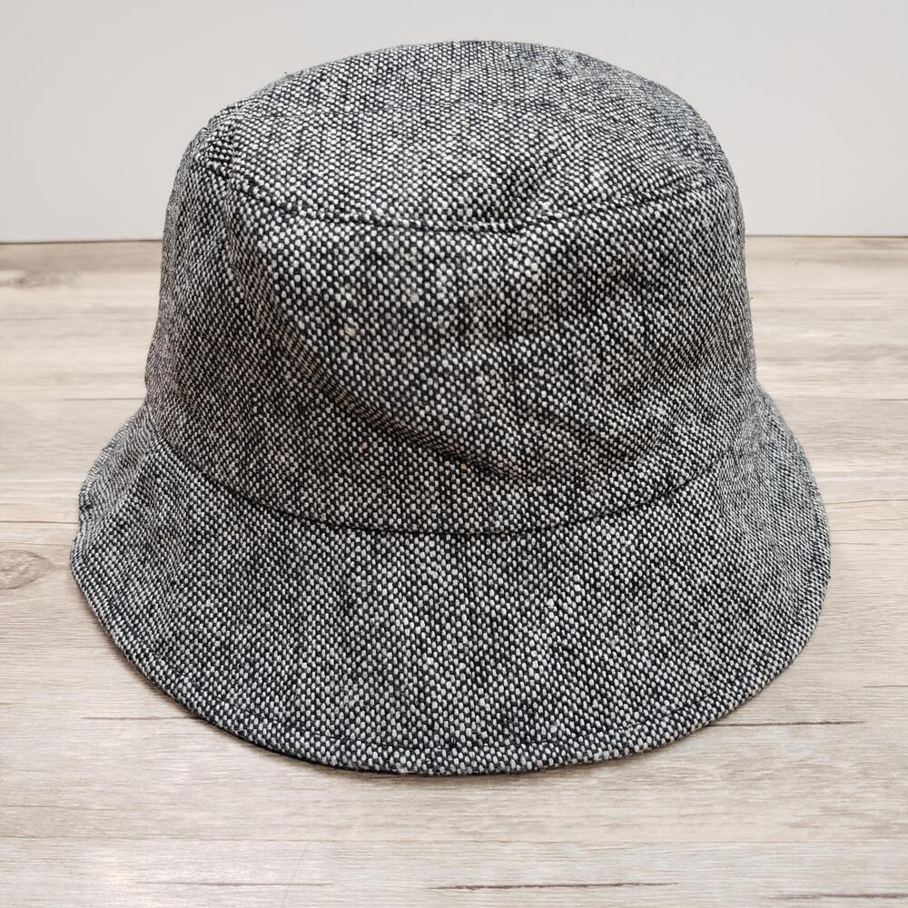 Nine West Hat Bucket Fitted Womens Black Gray Tweed Wool Blend Lined Winter